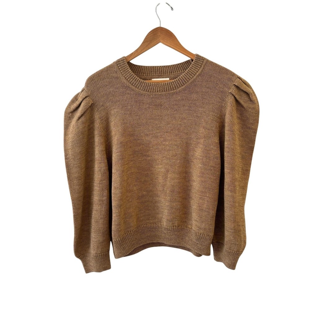 Loeffler Randall Knits for Good Highland Wool Sweater Womens L Brown Puff Sleeve